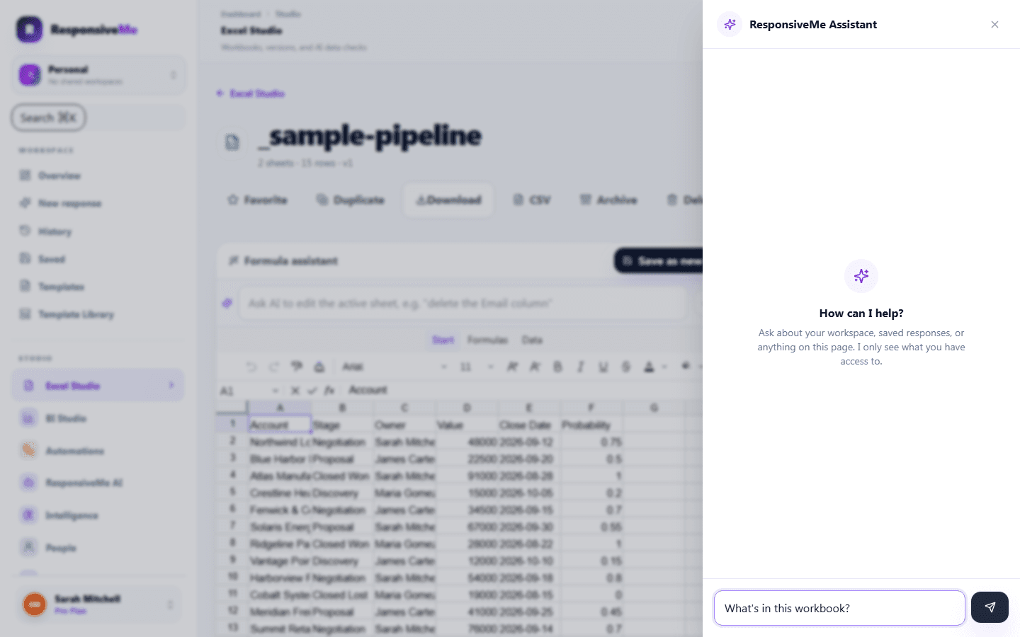 From real context to a reviewed draft. — actual product interface